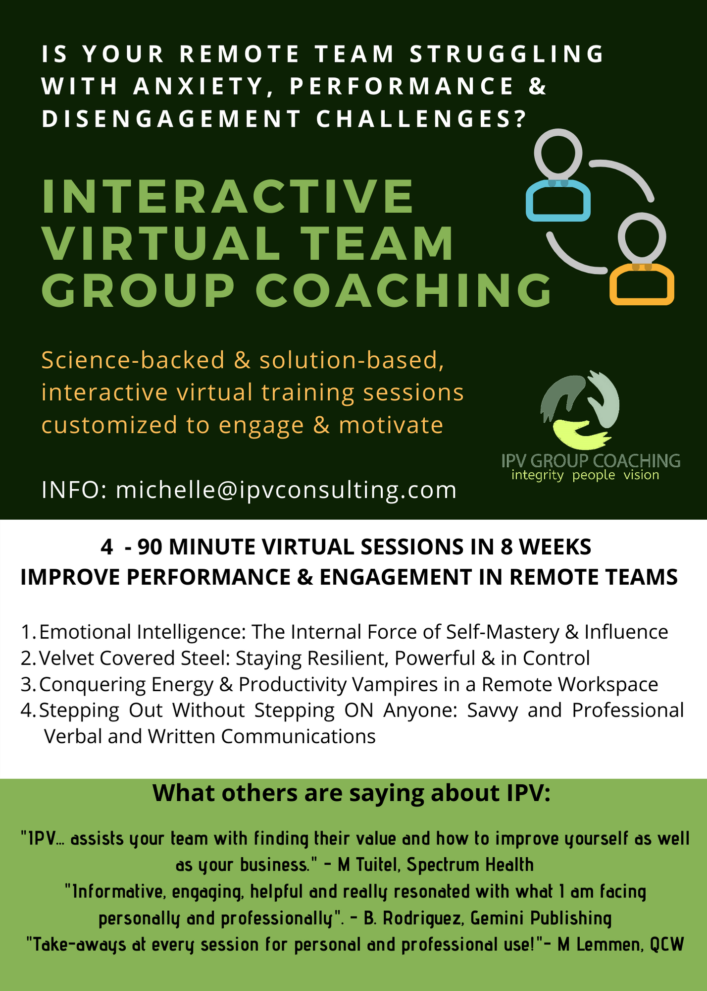 Corporate Training And Group Coaching Ipv Consulting Executive Team Coaching Mi